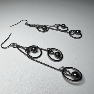 Modern Gunmetal Multi-Circle Dangle Earrings